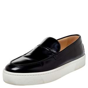 Pre Owned Christian Louboutin Black Patent Leather Paqueboat Slip On Sneakers Size 45