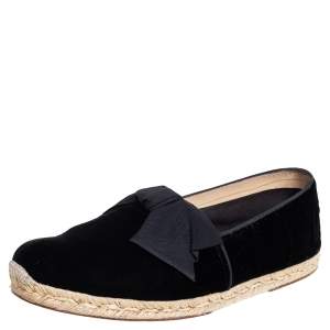 Christian Louboutin Black Velvet Bow Slip On Espadrilles Size 43