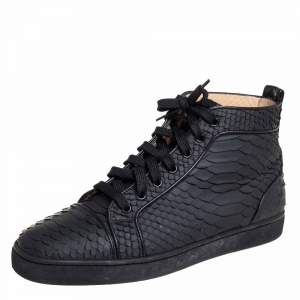 Pre Owned Christian Louboutin Black Python Louis Flat High Top Sneakers Size 42