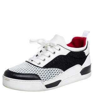 Christian Louboutin White/Black Fabric And Mesh Low Top Sneaker Size 42.5