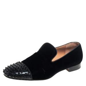 Christian Louboutin Black Velvet Spooky Spiked Toe Cap Smoking Slippers Size 42