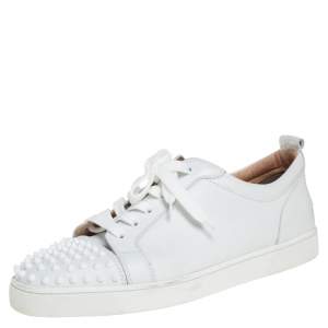 Christian Louboutin White Leather Louis Junior Spikes Sneakers Size 45.5