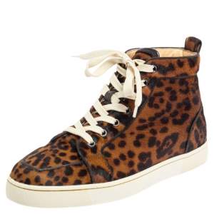 Christian Louboutin Brown Leopard Print Calf Hair Rantus Orlato High Top Sneakers Size 41