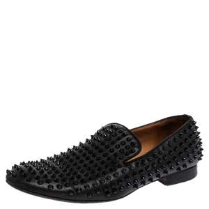 Christian Louboutin Black Leather Roller Boy Spiked Loafers Size 43