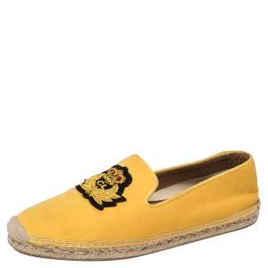 Pre Owned Christian Louboutin Yellow Velvet Nanou Crest Espadrille Loafers Size 43