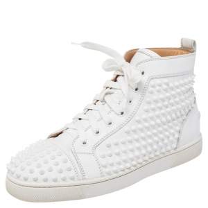 Christian Louboutin White Leather Louis Spikes High Top Sneakers Size 41