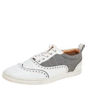 Christian Louboutin Grey/ White Leather And Check Canvas Brogue Low Top Size 42