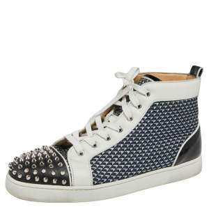 Christian Louboutin Black/White Leather Spikes Orlato High Top Sneakers Size 45