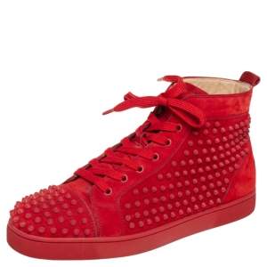 Christian Louboutin Red Suede Louis Spikes High Top Sneakers Size 45.5