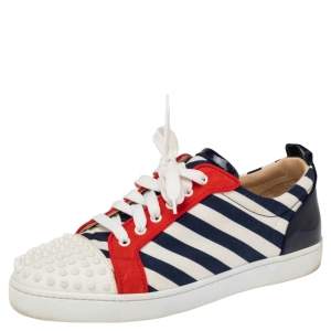 Christian Louboutin Multicolor Canvas and Leather Louis Junior Spike Sneakers Size 42.5