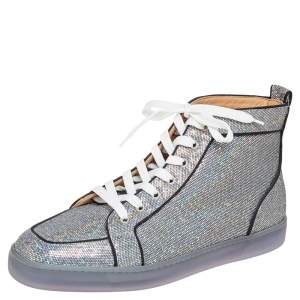 Christian Louboutin Silver Glitter Disco Ball Rantus Orlato High Top Sneakers Size 44.5