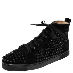 Christian Louboutin Black Suede Louis Spikes Sneakers size 40.5