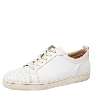 Christian Louboutin White Leather Louis Junior Spike Sneakers Size 45