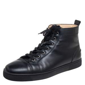 Christian Louboutin Black Leather Louis Strass High Top Sneakers Size 43.5