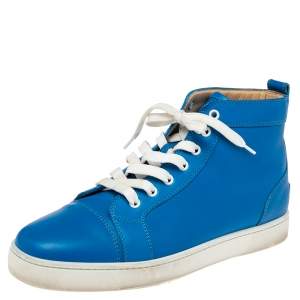 Christian Louboutin Blue Leather Louis Flat High Top Sneakers Size 42