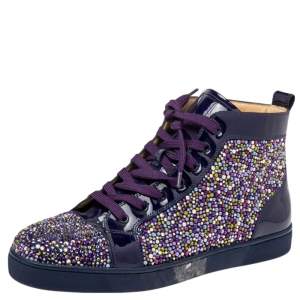 Christian Louboutin Purple Patent Leather Louis Strass High Top Sneakers Size 45