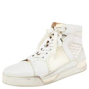 Christian Louboutin White Patent Leather And Leather Loubikick High Top Sneakers Size 45