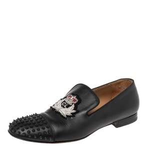 Christian Louboutin Black  Leather Forever Spike Loafers Size 46