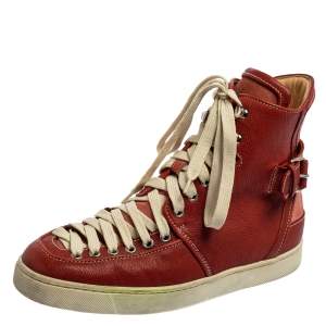 Christian Louboutin Red Leather And Suede High Top  Sneakers Size  41