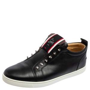 Christian Louboutin Black Leather F.A.V Slip-On Sneakers Size 43