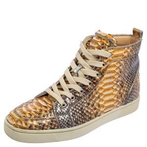 Christian Louboutin Metallic Mustard/Brown Python Leather Rantus Orlato High-Top Sneakers Size 41