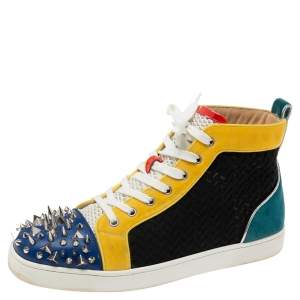 Christian Louboutin Multicolor Velvet, Leather and Lace Lou Pik Pik Orlato High Top Sneakers Size 42.5