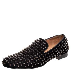 مملوكة مسبقًا Cristian Louboutin Black Suede Dandelion Spiked Smoking Slippers Size 43 
