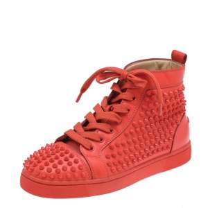 Christian Louboutin Orange Leather Louis Spikes High Top Sneakers Size 39