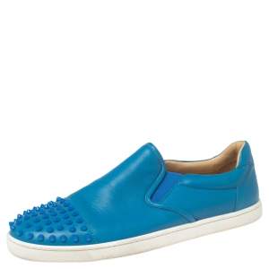 Christian Louboutin Blue Leather Spike Skate Slip-On Sneakers Size 41