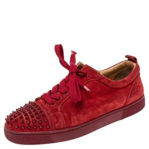 Christian Louboutin Red Suede Louis Junior Spike Low Top Sneakers Size 42