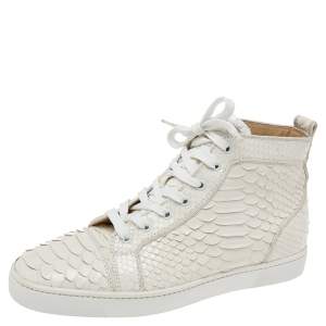 Christian Louboutin White Python Leather Rantus Orlato High-Top Sneakers Size 42