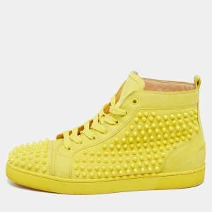 Pre Owned Christian Louboutin Yellow Suede Louis Spikes High Top Sneakers Size 43