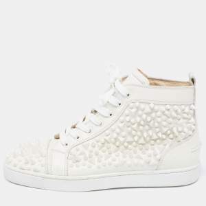 Christian Louboutin White Leather Louis Spikes Lace Up High Top Sneakers Size 42