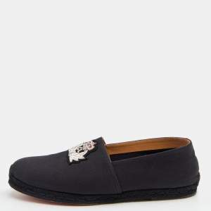 Pre Owned Christian Louboutin Black Canvas Gala Embroidered Espadrille Slip On Loafers 46