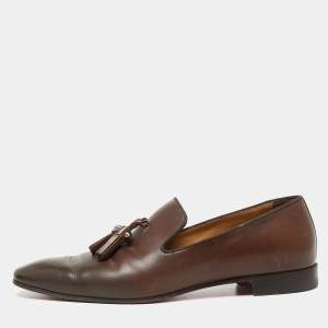 Pre Owned Christian Louboutin Brown Leather Dandelion Tassel Loafers Size 42.5