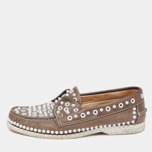 Christian Louboutin Brown Leather Studded Moccasins Size 43