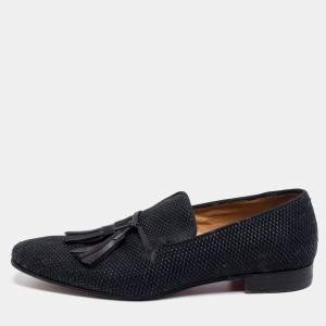 Pre Owned Christian Louboutin Black Woven Fabric Tassel Smoking Slippers Size 42.5 