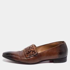 Christian Louboutin Two-Tone Leather Laser-Cut Strap Loafers Size 42.5