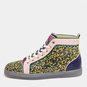 Christian Louboutin Multicolor Mesh And Patent Leather Crystal Embellished High Top Sneakers Size 43.5