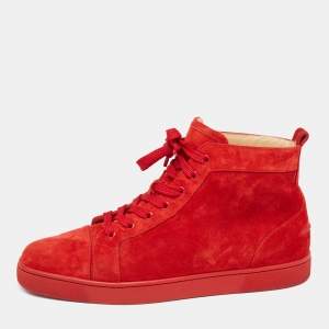 Christian Louboutin Red Suede  Orlato High Top Sneakers  Size 44.5
