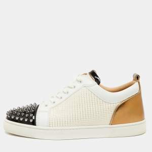 Christian Louboutin Multicolor Leather  and Fabric Louis Junior Spike Low Top Sneakers Size 42