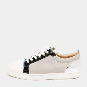 Christian Louboutin Multicolor Leather  and Suede Louis Junior Spike Low Top Sneakers Size 43.5