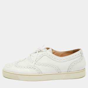 Christian Louboutin White Brogue Leather Golfito Wingtip Sneakers Size 42.5