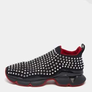 Pre Owned Christian Louboutin Black Stretch Fabric Spike Sock Slip On Platform Sneakers Size 46