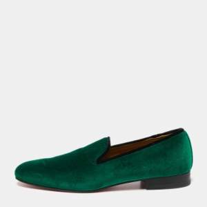 Pre Owned Christian Louboutin Green Velvet Dandelion Loafers Size 40 