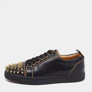 Pre Owned Christian Louboutin Black Leather Junior Louis Spike Low-Top Sneakers Size 39.5