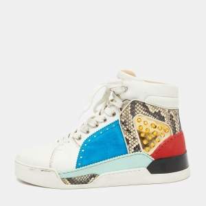 Christian Louboutin Multicolor Leather and Python Embossed Louboukick High Top Sneakers Size 40
