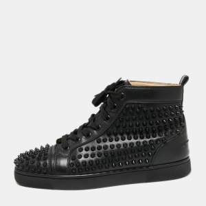 Christian Louboutin Black Leather Louis Spikes High-Top Sneakers Size 39