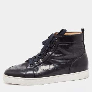 Pre Owned Christian Louboutin Black Croc Embossed Leather Rantus Orlato High Top Sneakers Size 44
