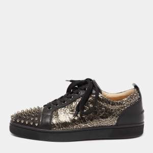 Pre Owned Christian Louboutin Black Leather Spike low Top Sneakers Size 40.5